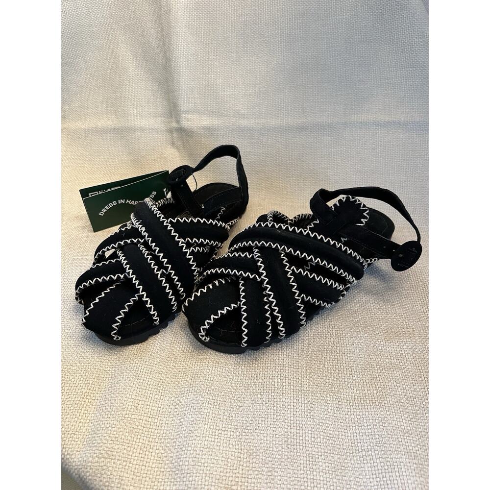 NWT FARM RIO Women’s Black Vegan Zig Zag Sandals, Size US 7.5